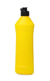 Photo of Bottle with detergent on white background. Cleaning supplies