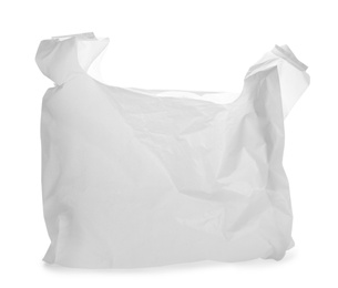 Photo of Clear disposable plastic bag isolated on white