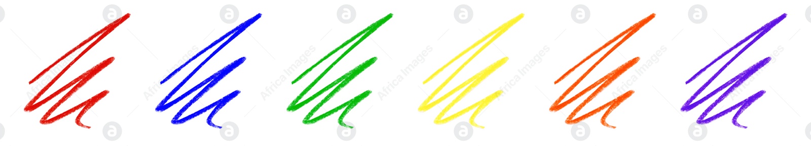 Image of Collage of color drawn pencil scribbles on white background. Banner design