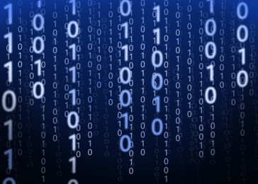 Illustration of Digital binary code on dark blue background