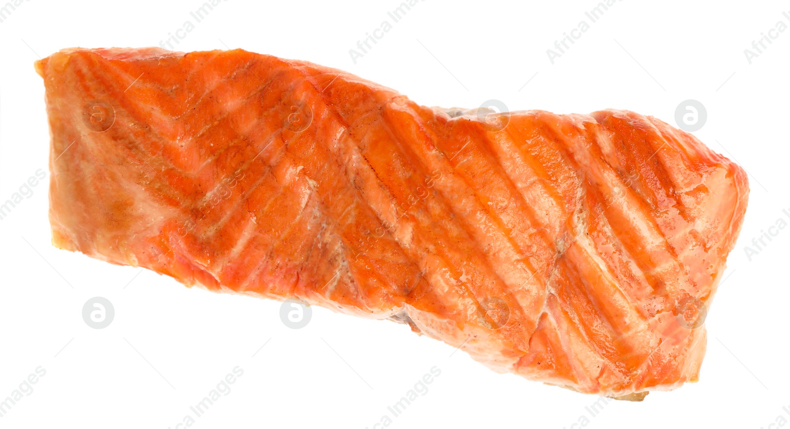 Photo of Piece of tasty grilled salmon isolated on white