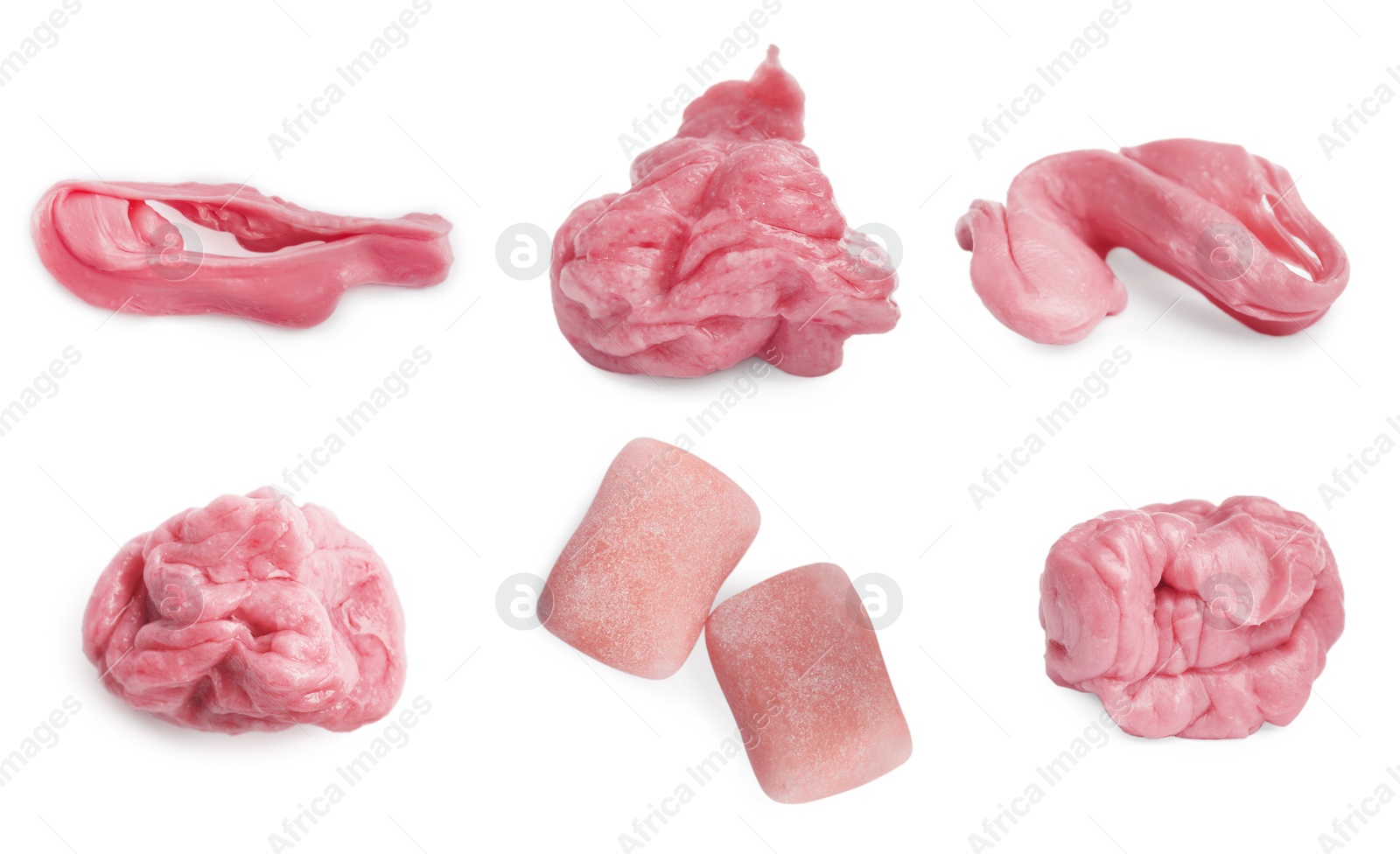 Image of Set with used chewing gums and new ones on white background