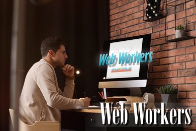 Man working with modern computer in office. Web workers