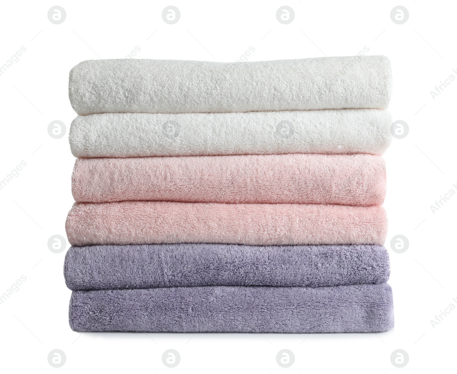 Photo of Stack of fresh towels isolated on white