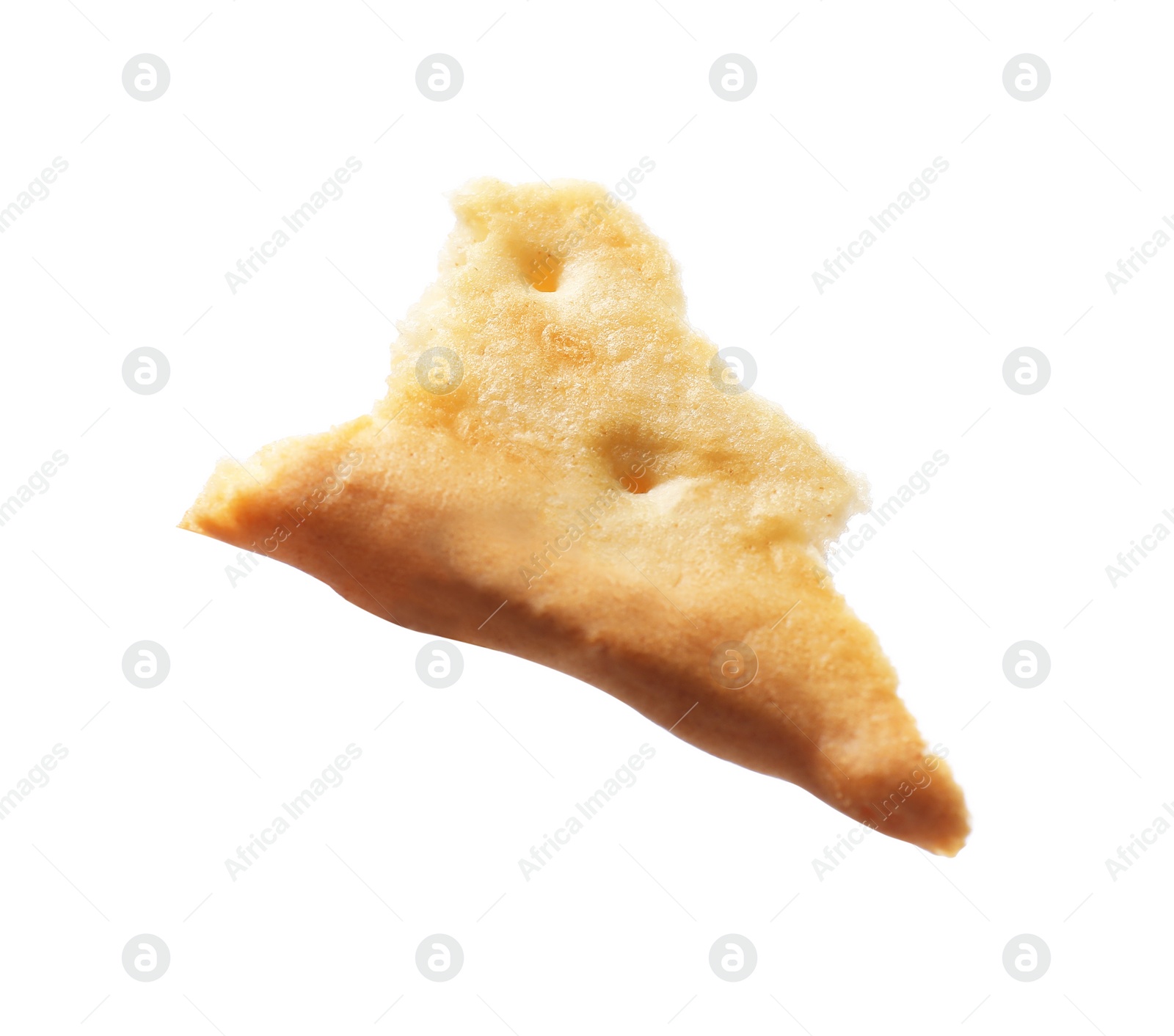 Photo of Piece of tasty cracker isolated on white