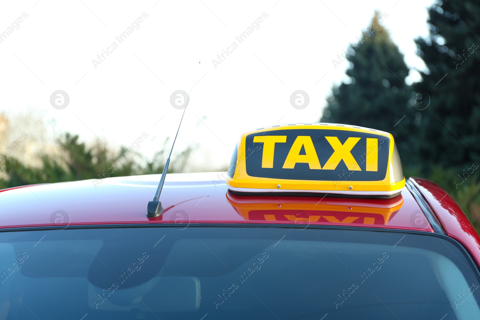 Photo of Roof light with word TAXI on car outdoors