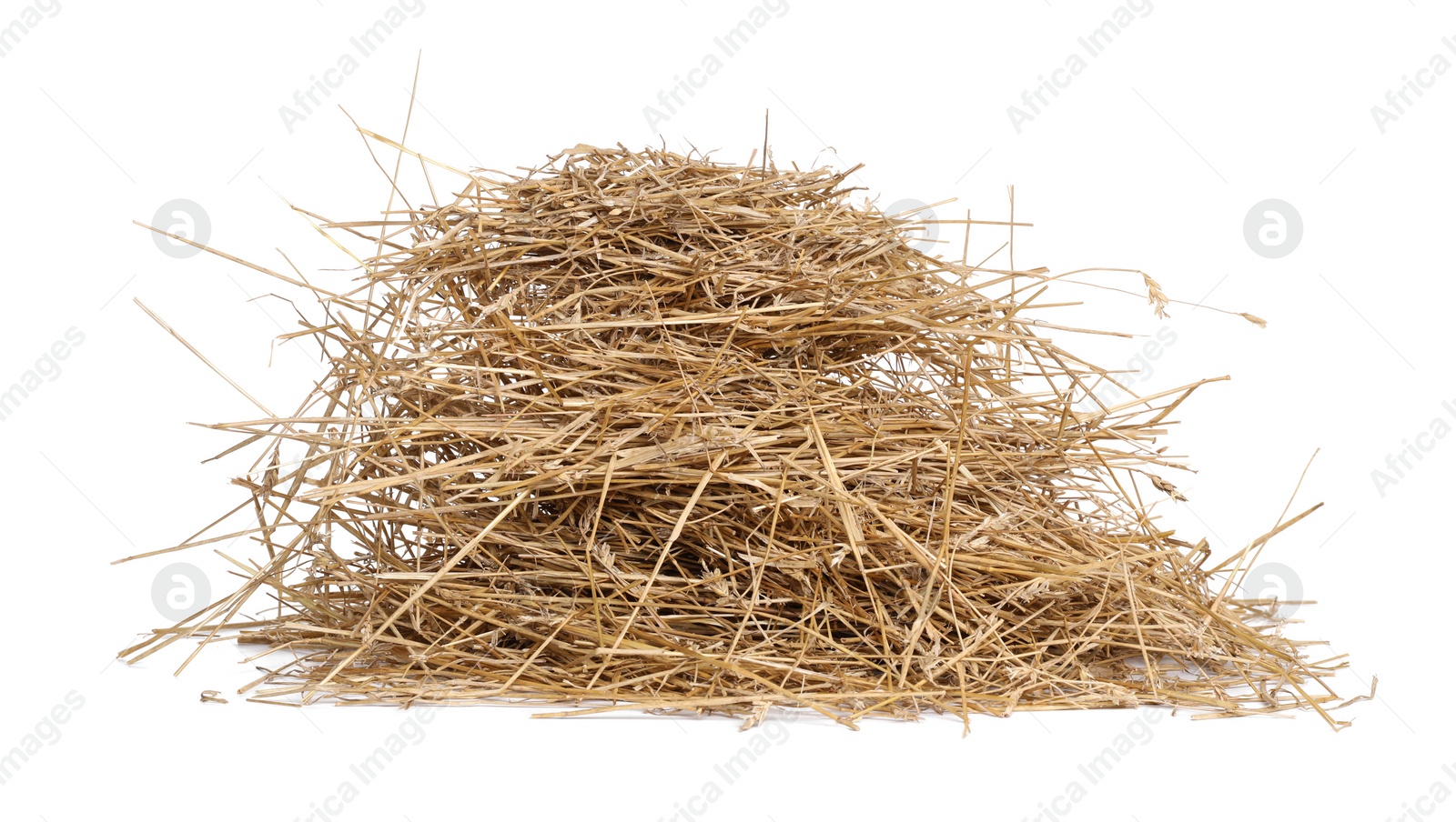 Photo of Dried straw isolated on white. Livestock feed