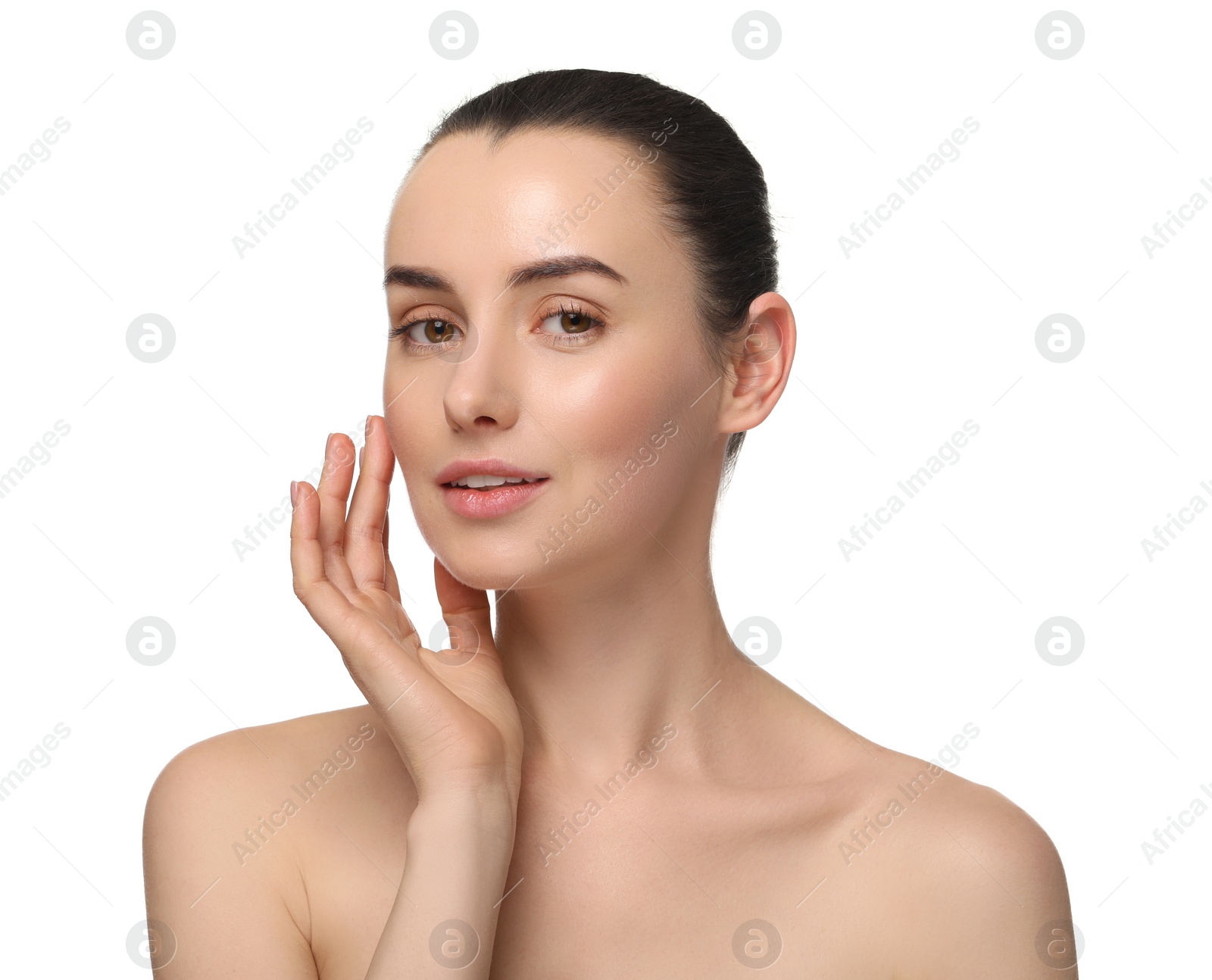 Photo of Portrait of beautiful young woman on white background