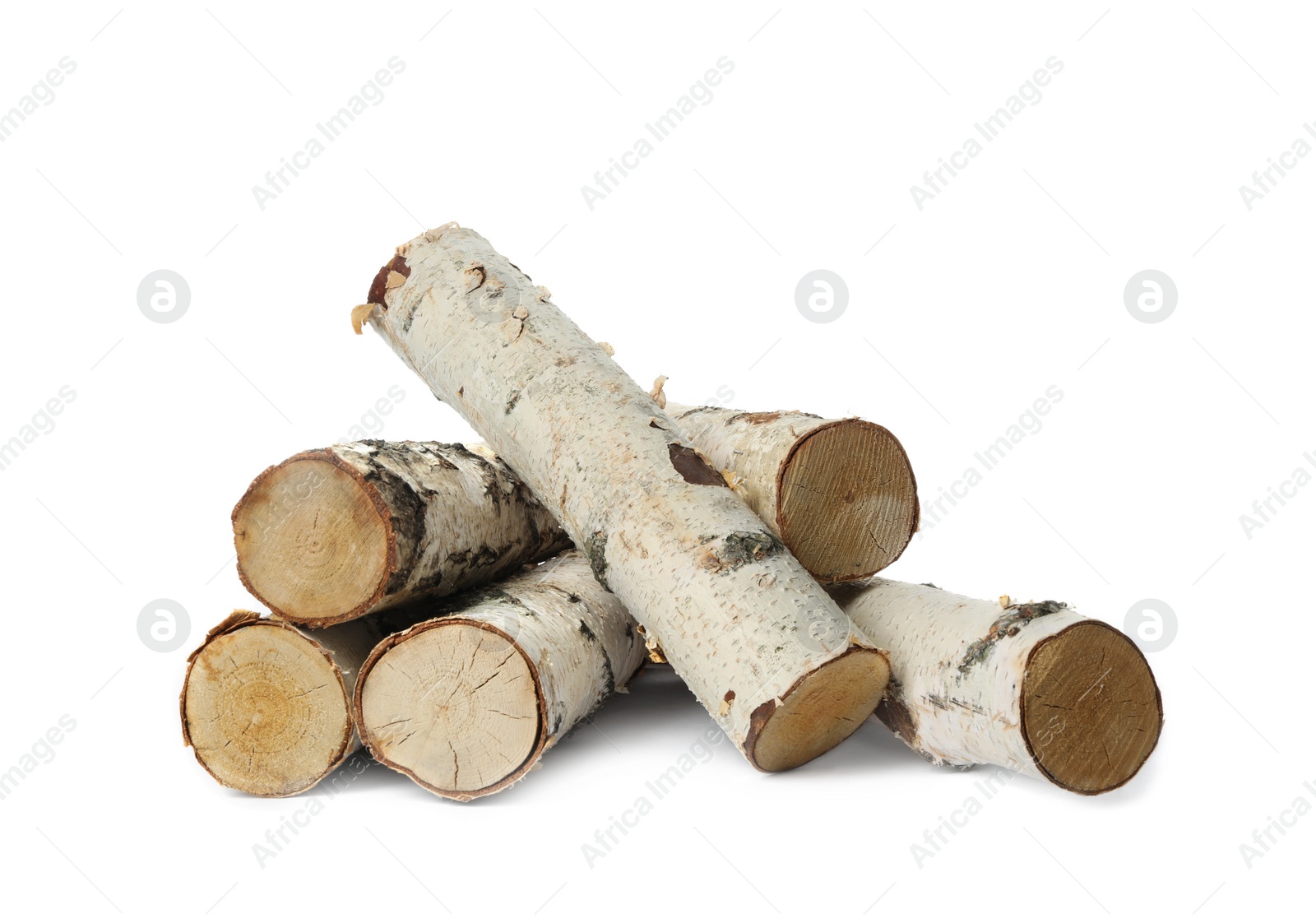 Photo of Pile of cut firewood isolated on white