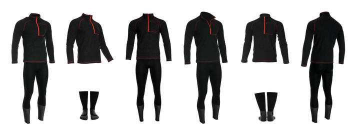 Image of Thermal underwear set on white background. Winter sports clothes