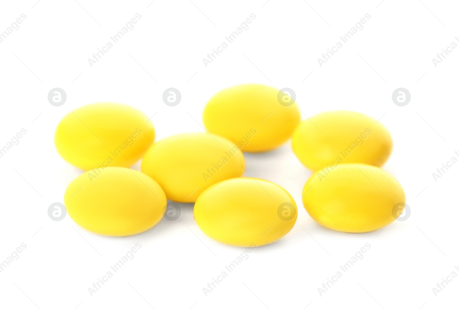 Photo of Color pills on white background. Medical care