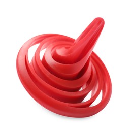 Photo of One red spinning top on white background