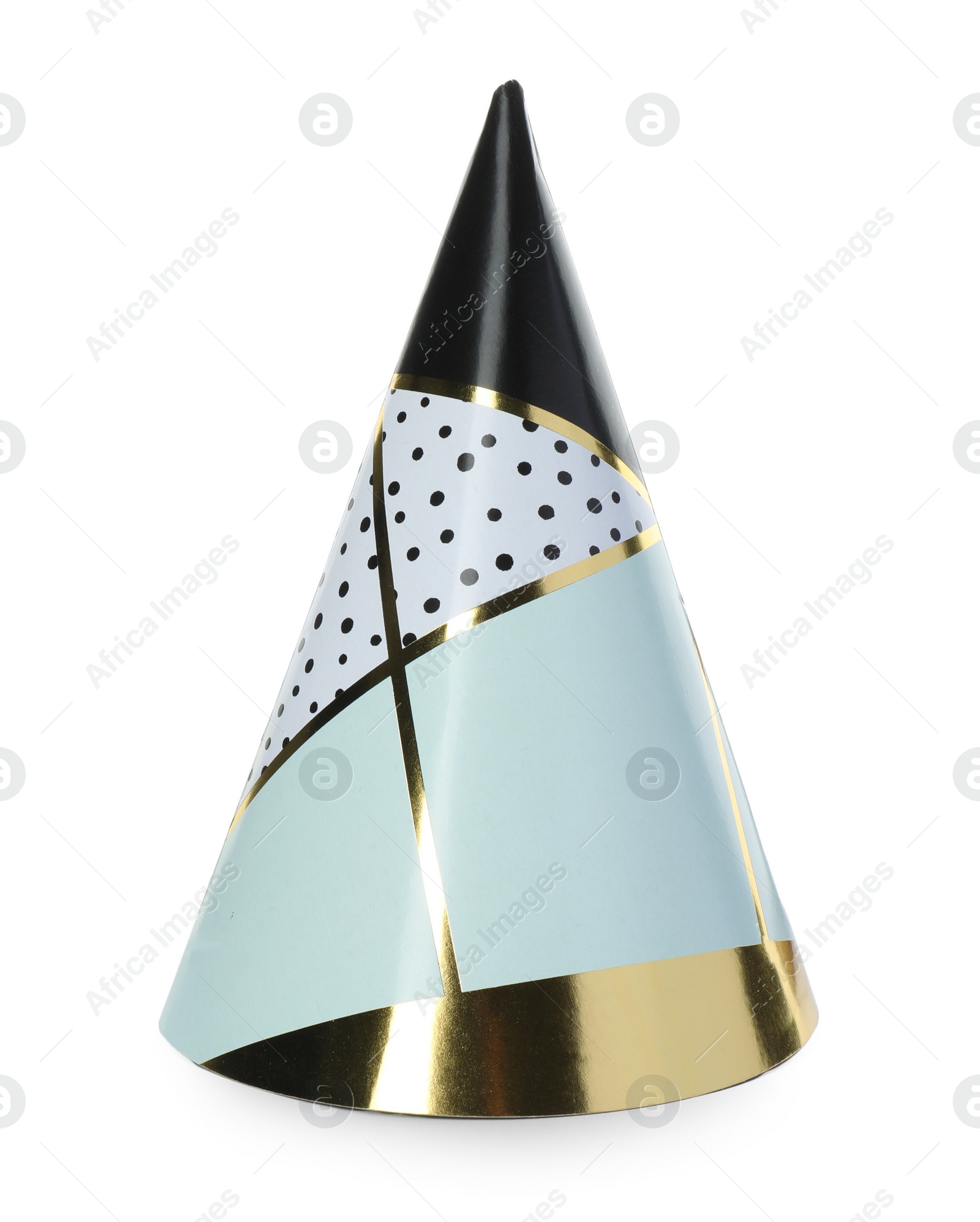 Photo of One colorful party hat isolated on white