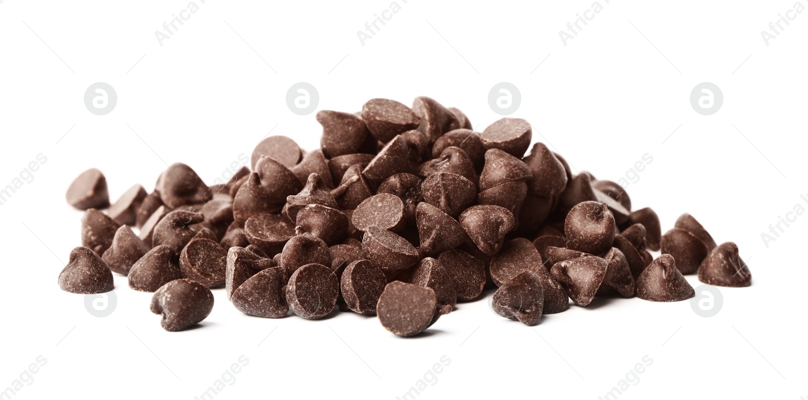 Photo of Pile of delicious chocolate chips isolated on white