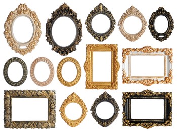 Image of Set of different old fashioned frames on white background