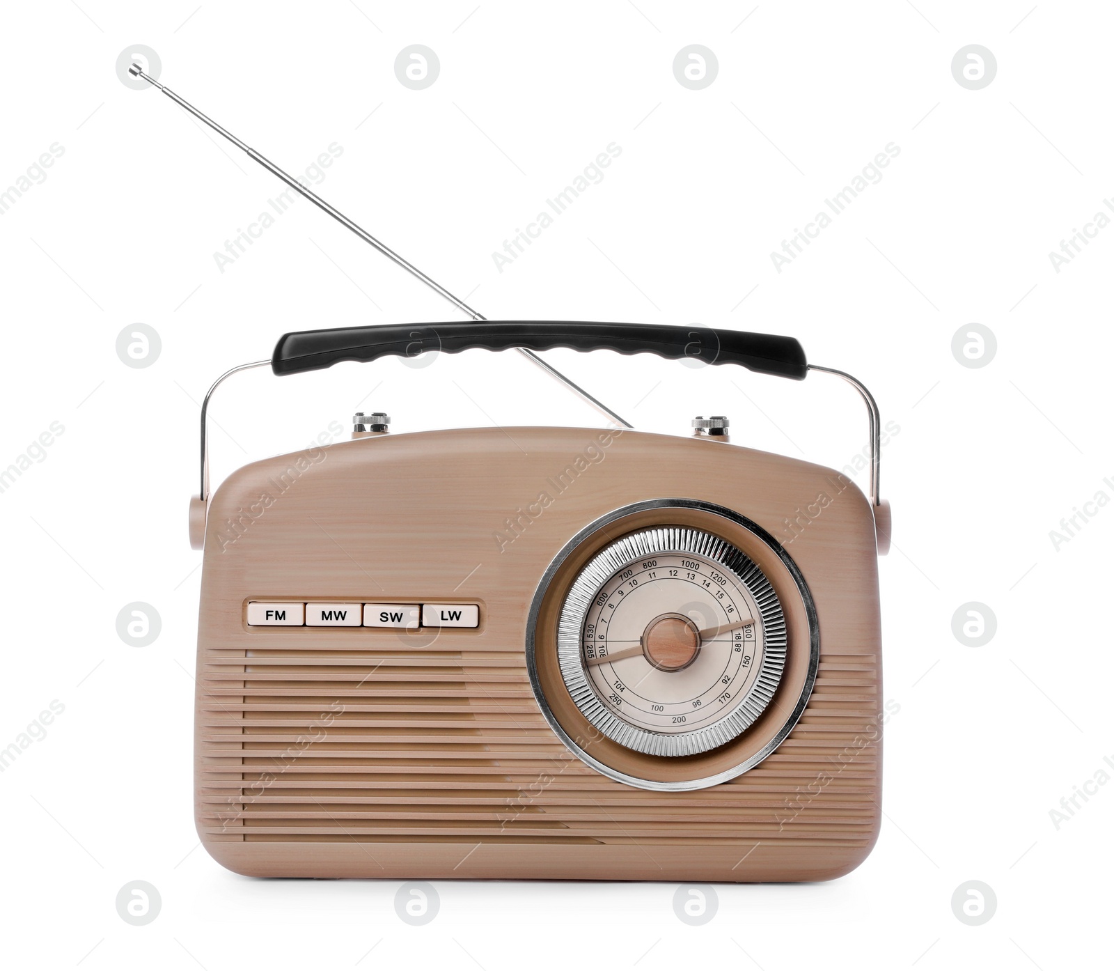 Photo of Beige retro radio receiver isolated on white