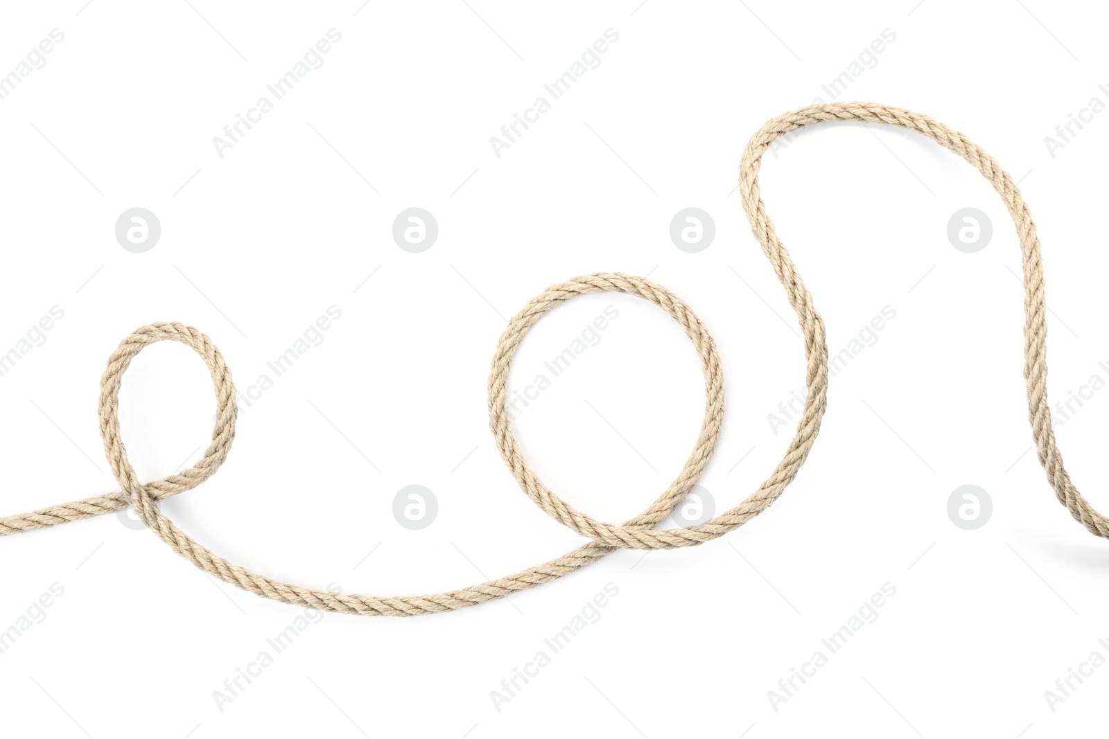 Photo of Hemp rope isolated on white, top view