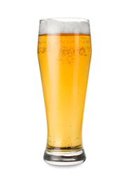Glass with tasty beer isolated on white