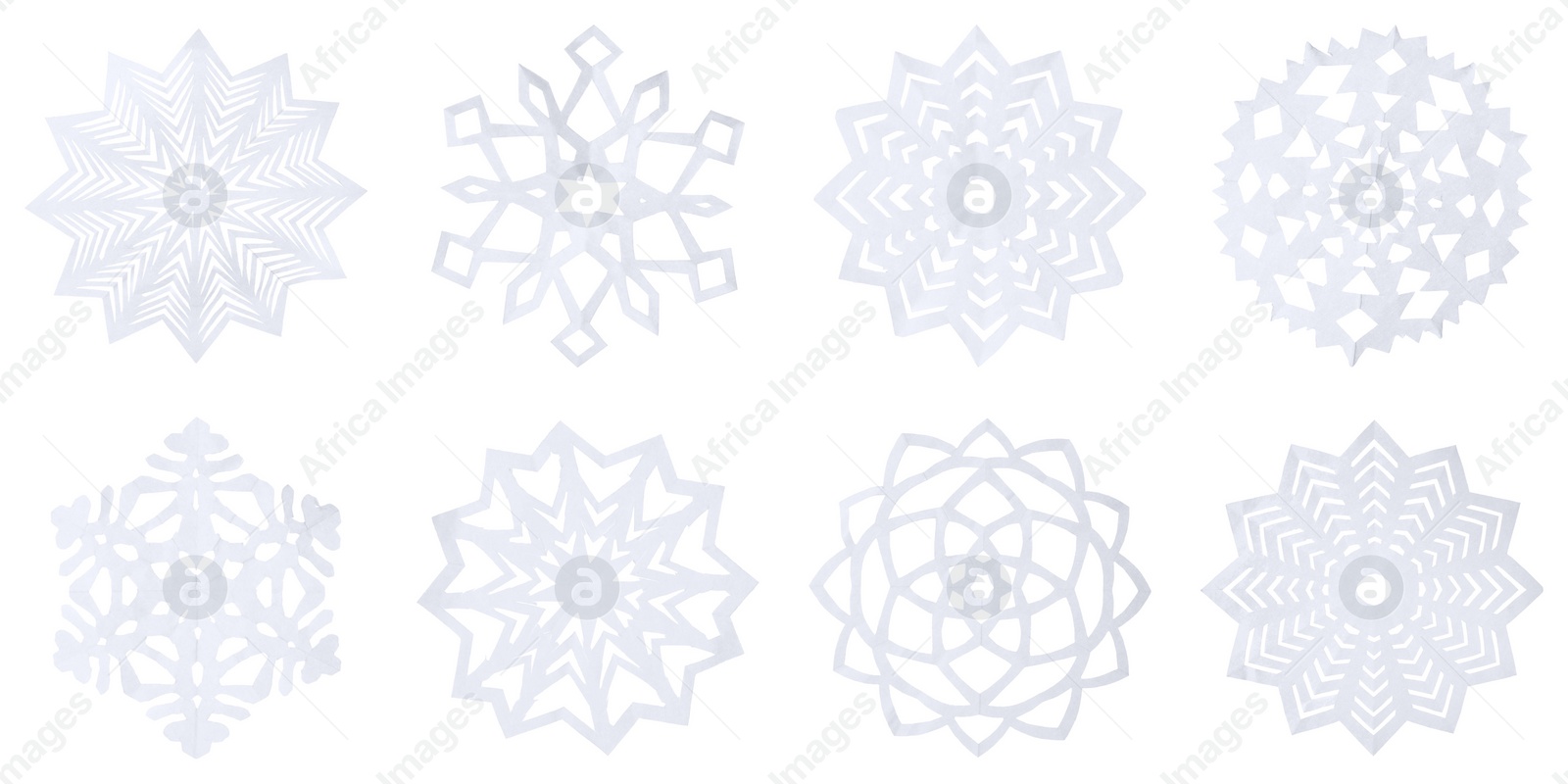 Image of Set of beautiful paper snowflakes on white background. Banner design 