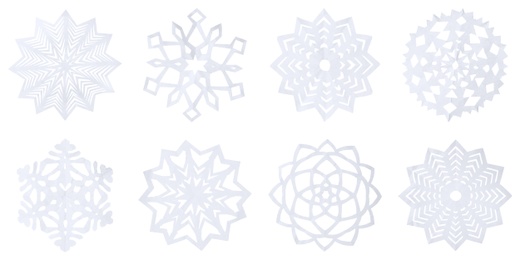 Image of Set of beautiful paper snowflakes on white background. Banner design 