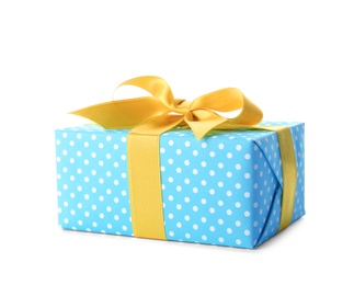 Photo of Gift box with ribbon on white background