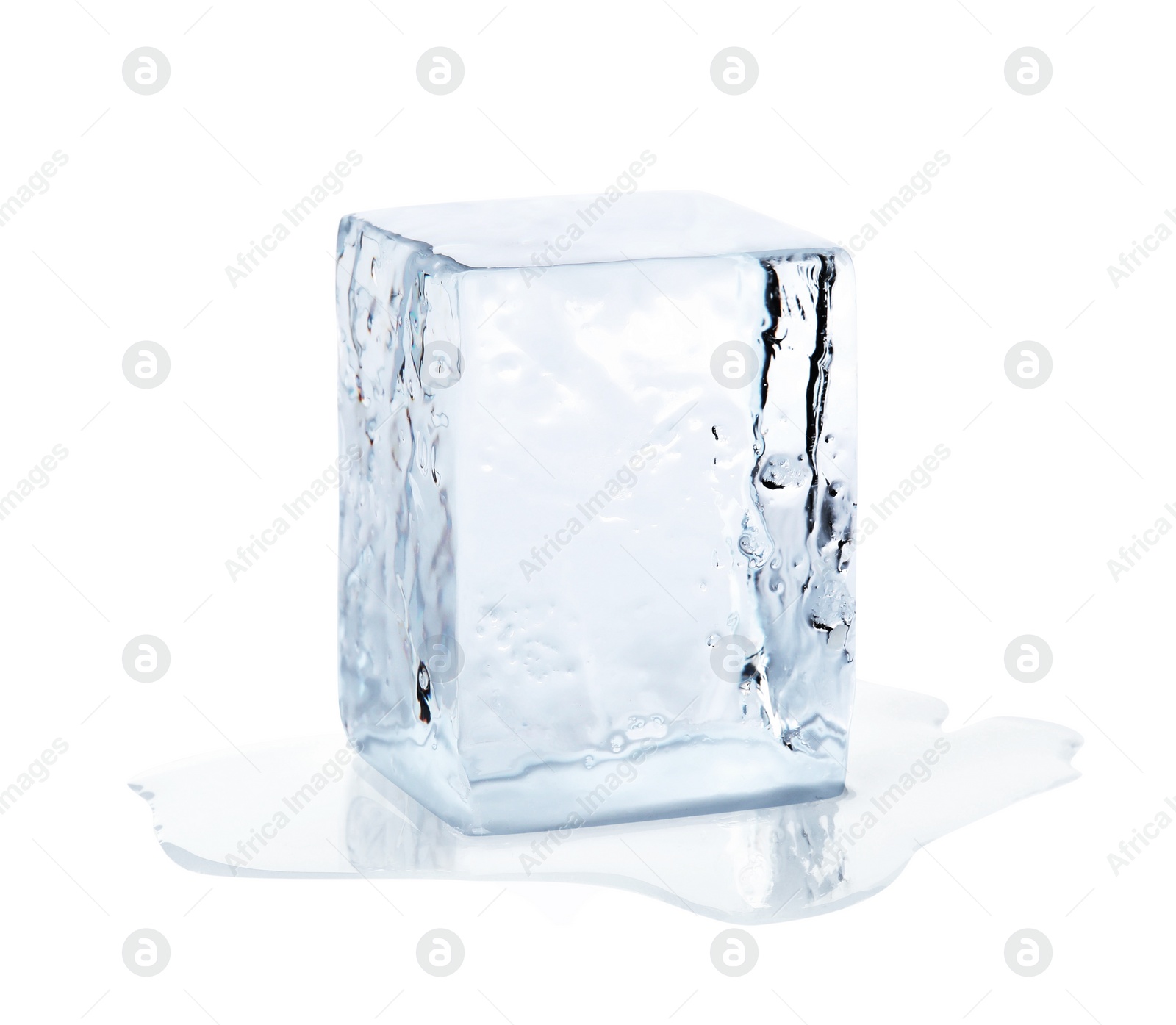 Photo of One crystal clear ice cube isolated on white