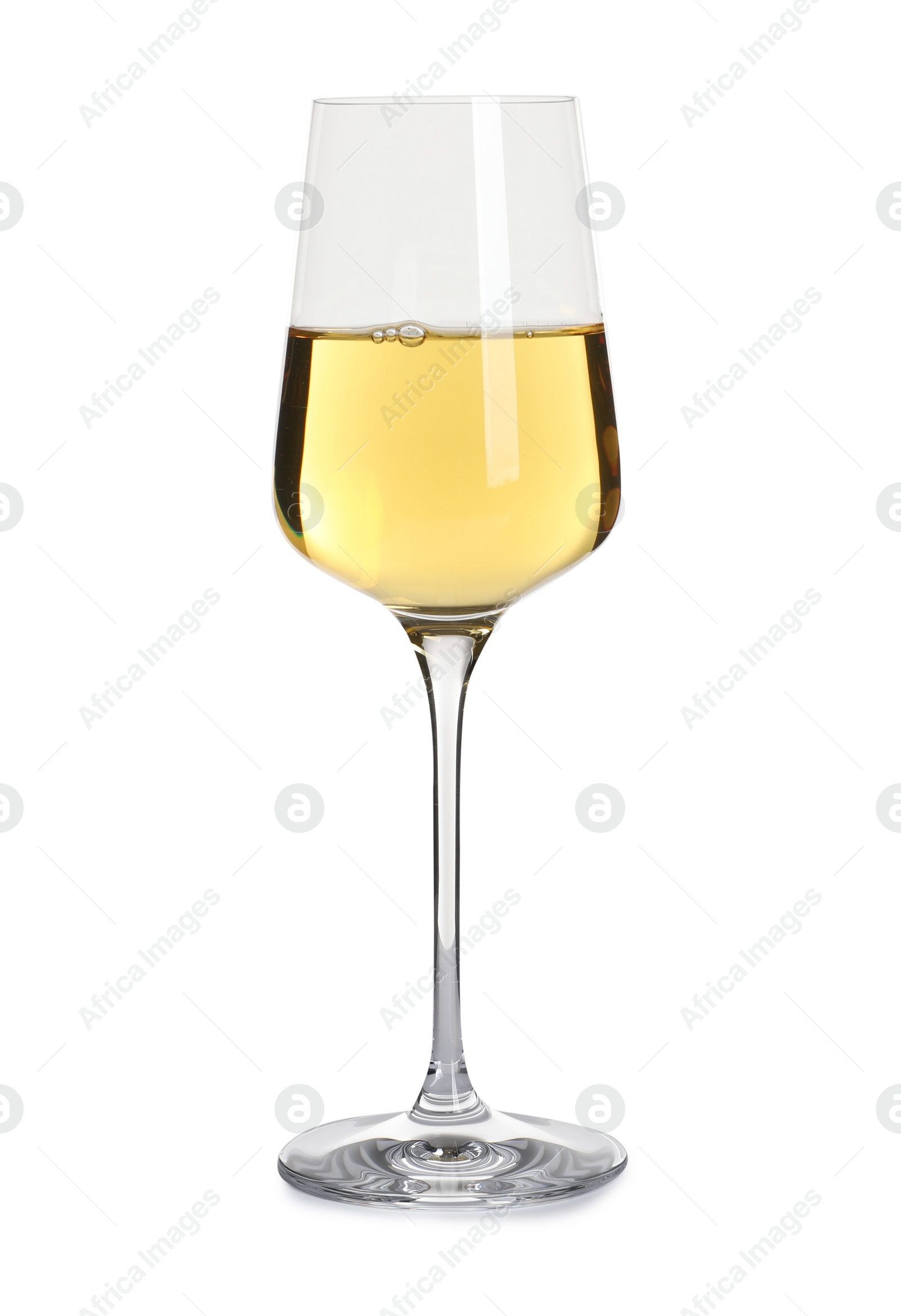 Photo of Glass of delicious expensive wine on white background