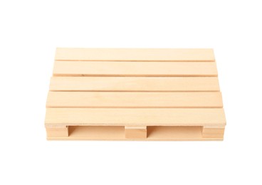 Photo of One small wooden pallet isolated on white