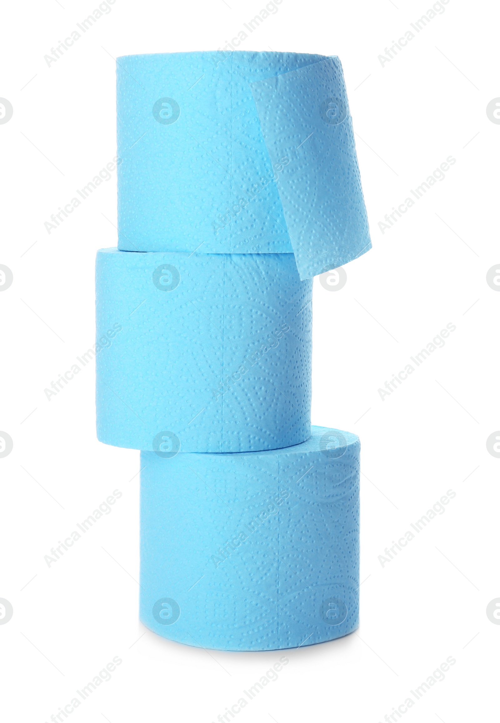 Photo of Rolls of toilet paper on white background. Personal hygiene