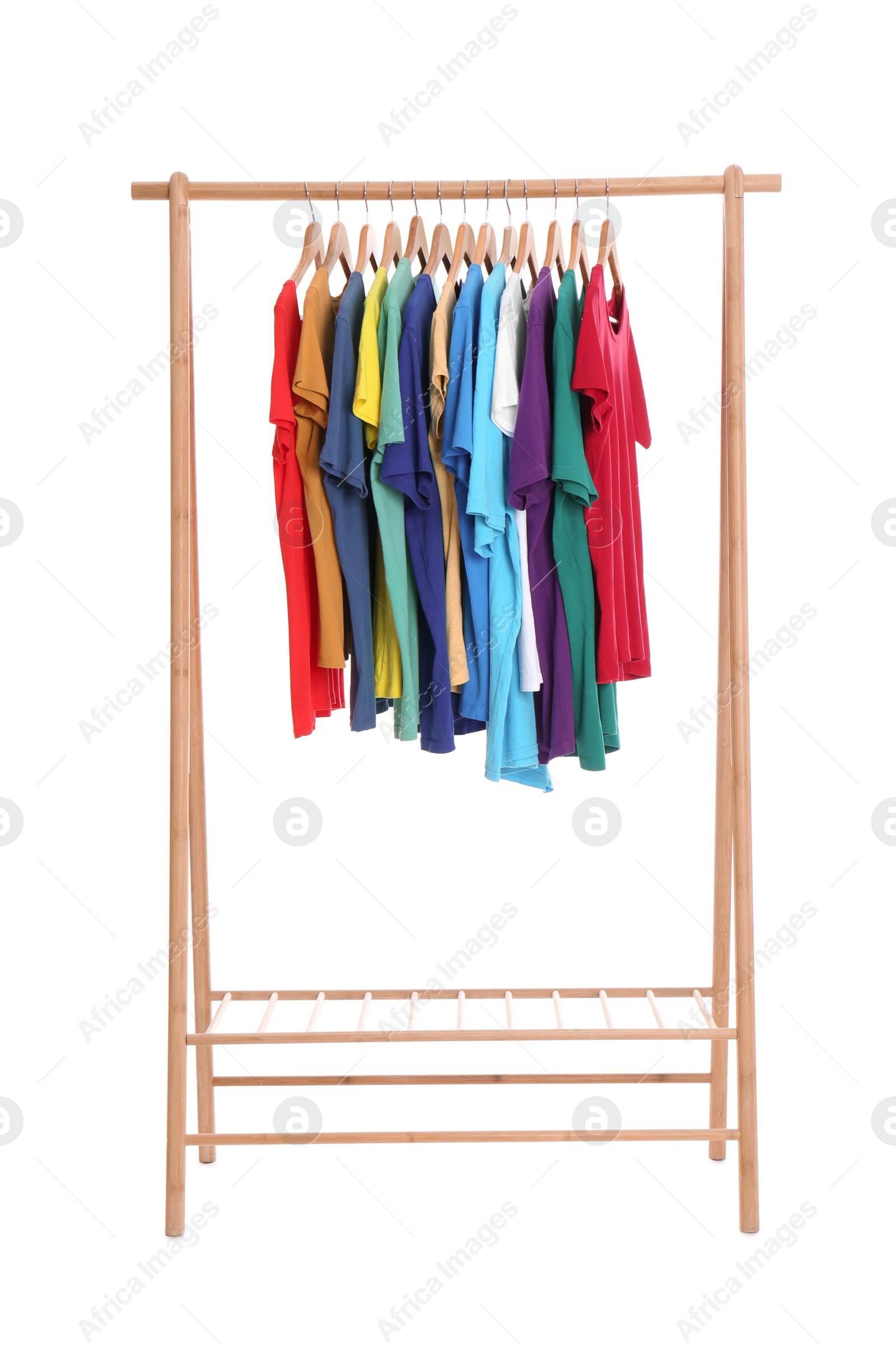 Photo of Rack with stylish clothes isolated on white