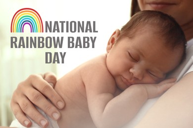 Image of National rainbow baby day. Mother with her cute little child, closeup