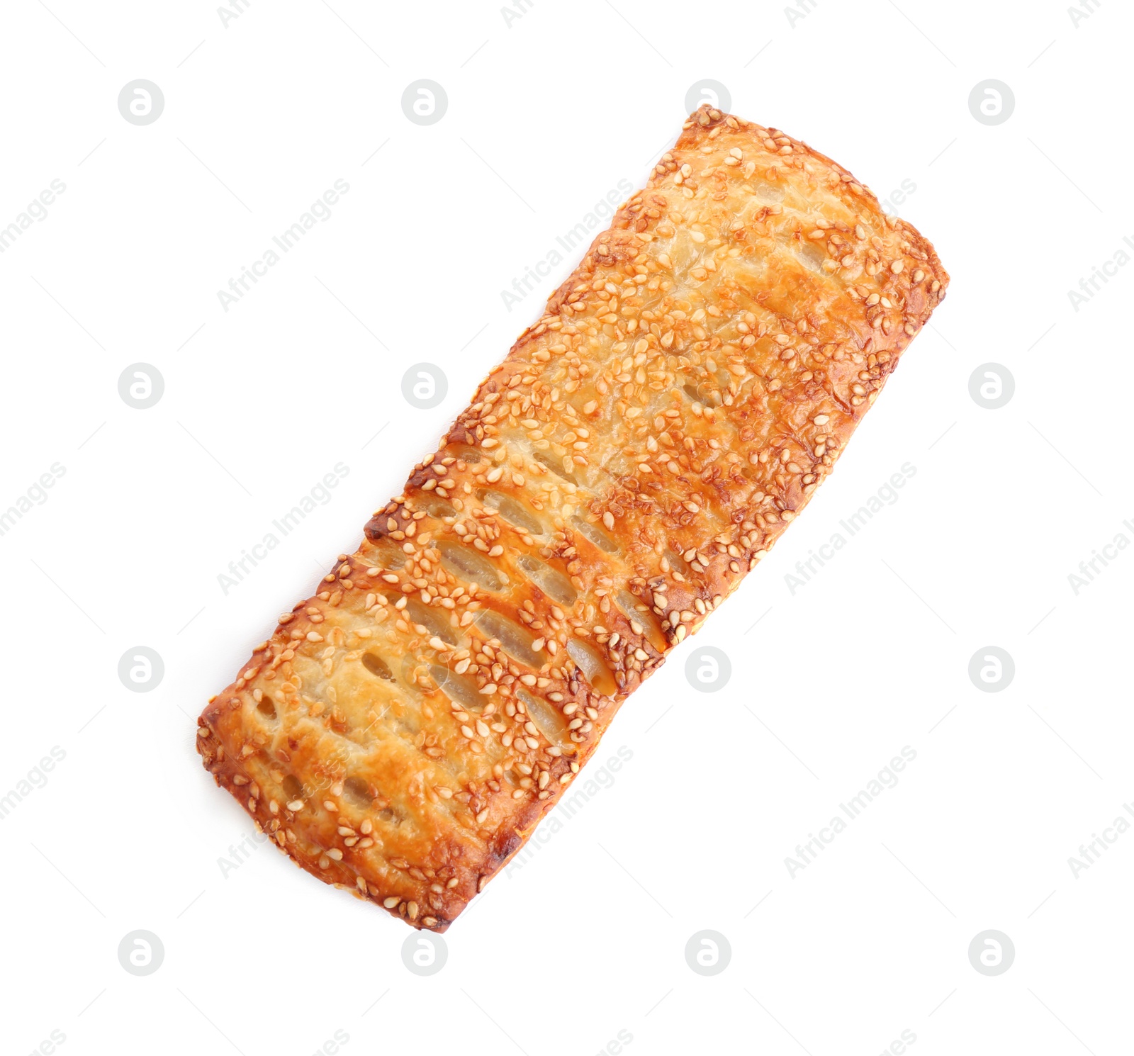 Photo of Fresh tasty puff pastry on white background