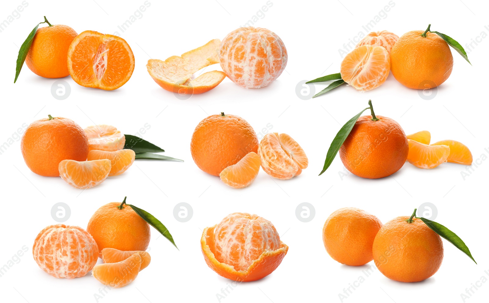 Image of Set with fresh ripe tangerines on white background