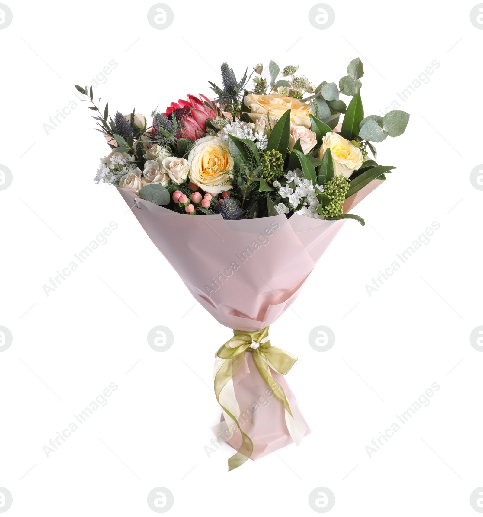 Photo of Beautiful bouquet with roses isolated on white