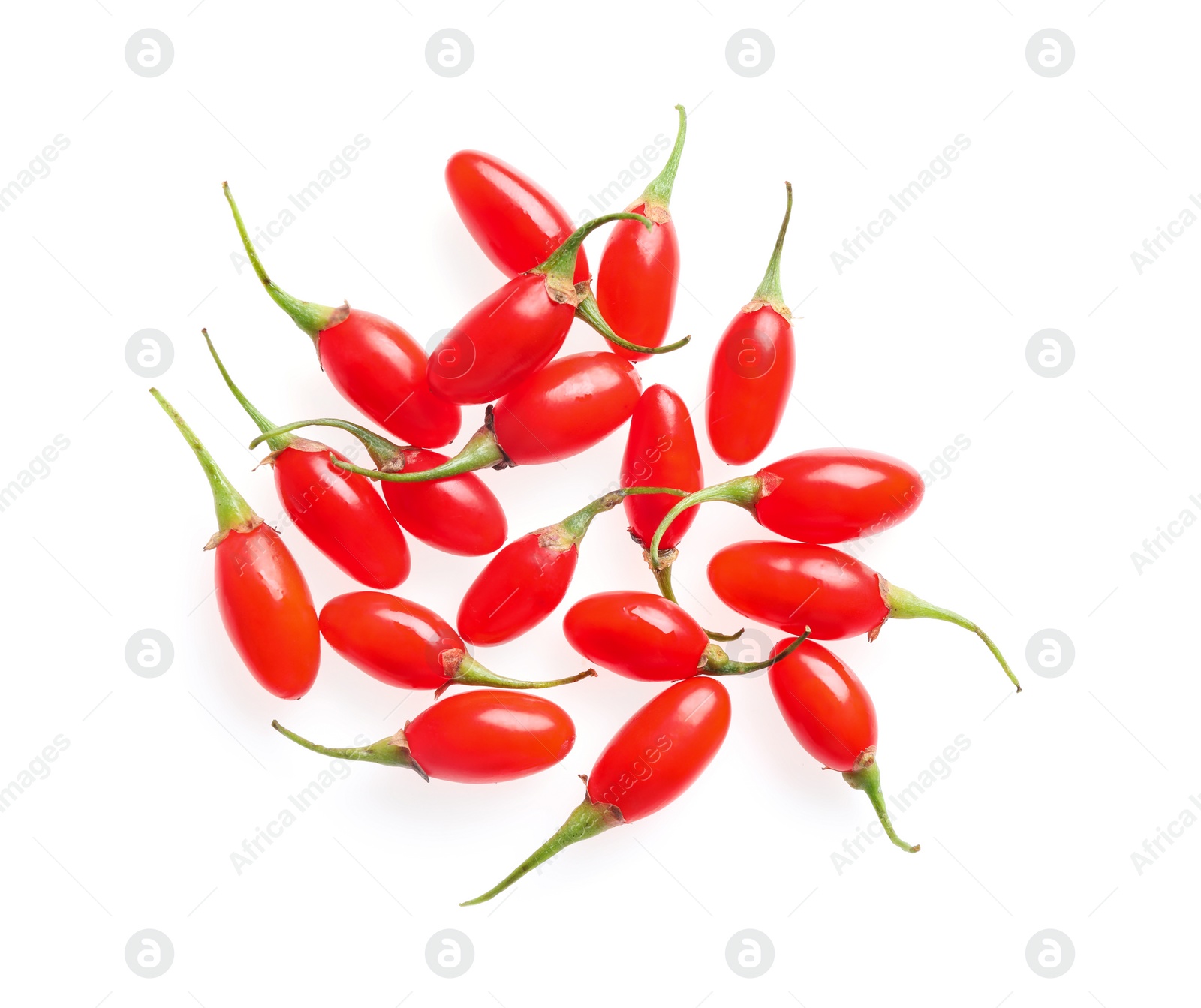 Photo of Fresh ripe goji berries on white background, top view