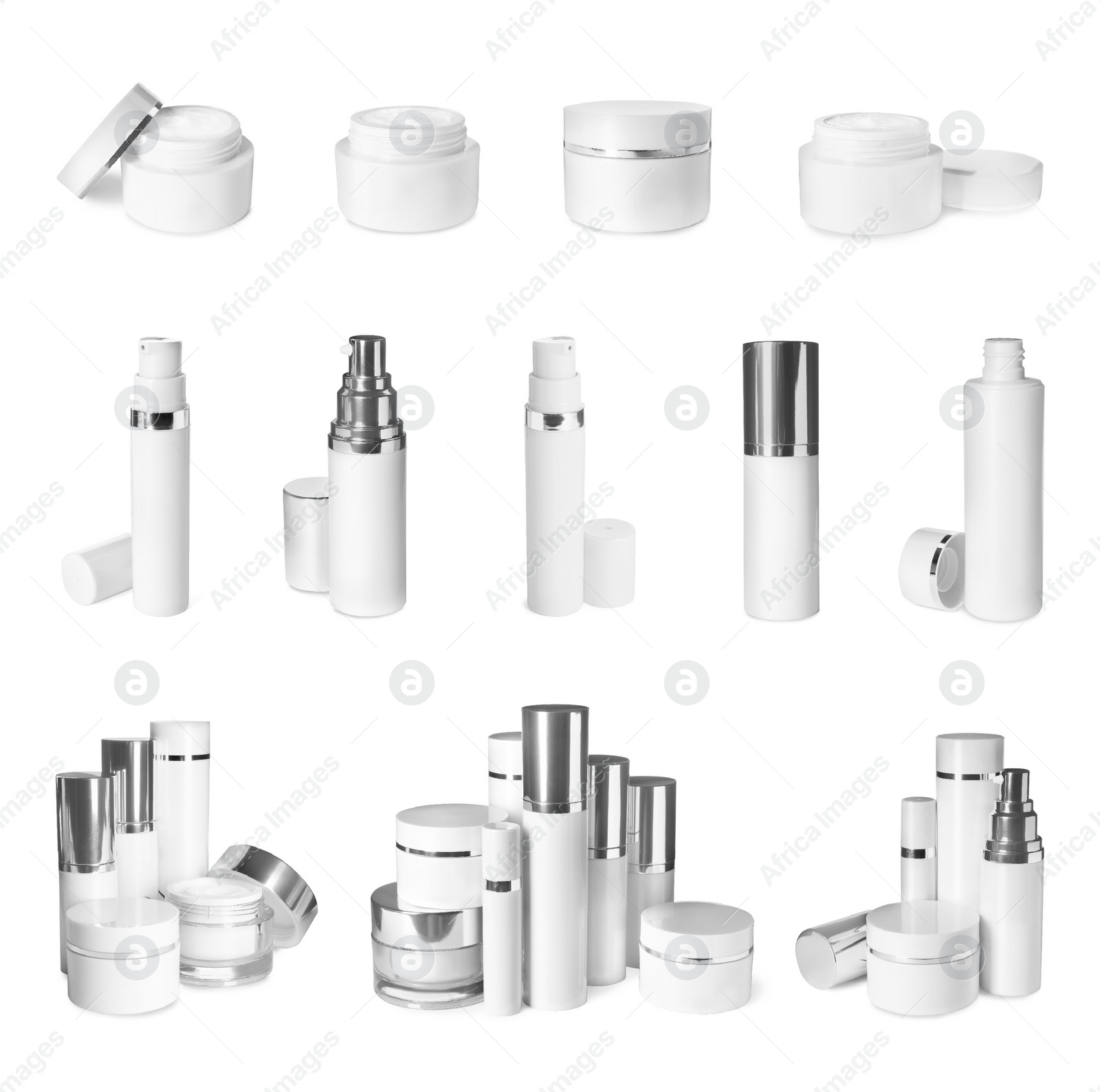 Image of Set of luxury cosmetic products on white background