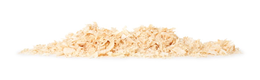 Pile of natural sawdust isolated on white