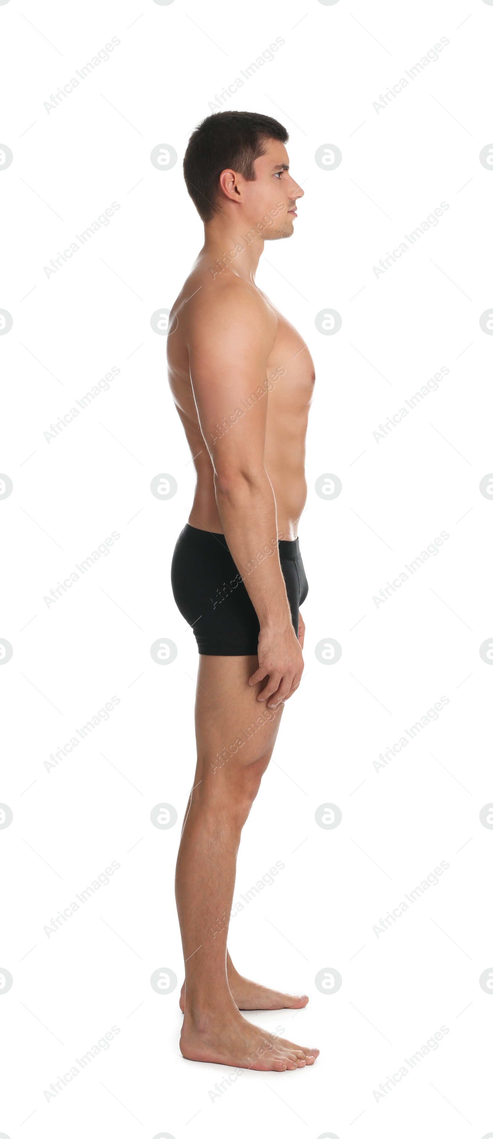 Photo of Man with sexy body on white background