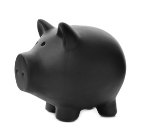 Photo of Black piggy bank on white background