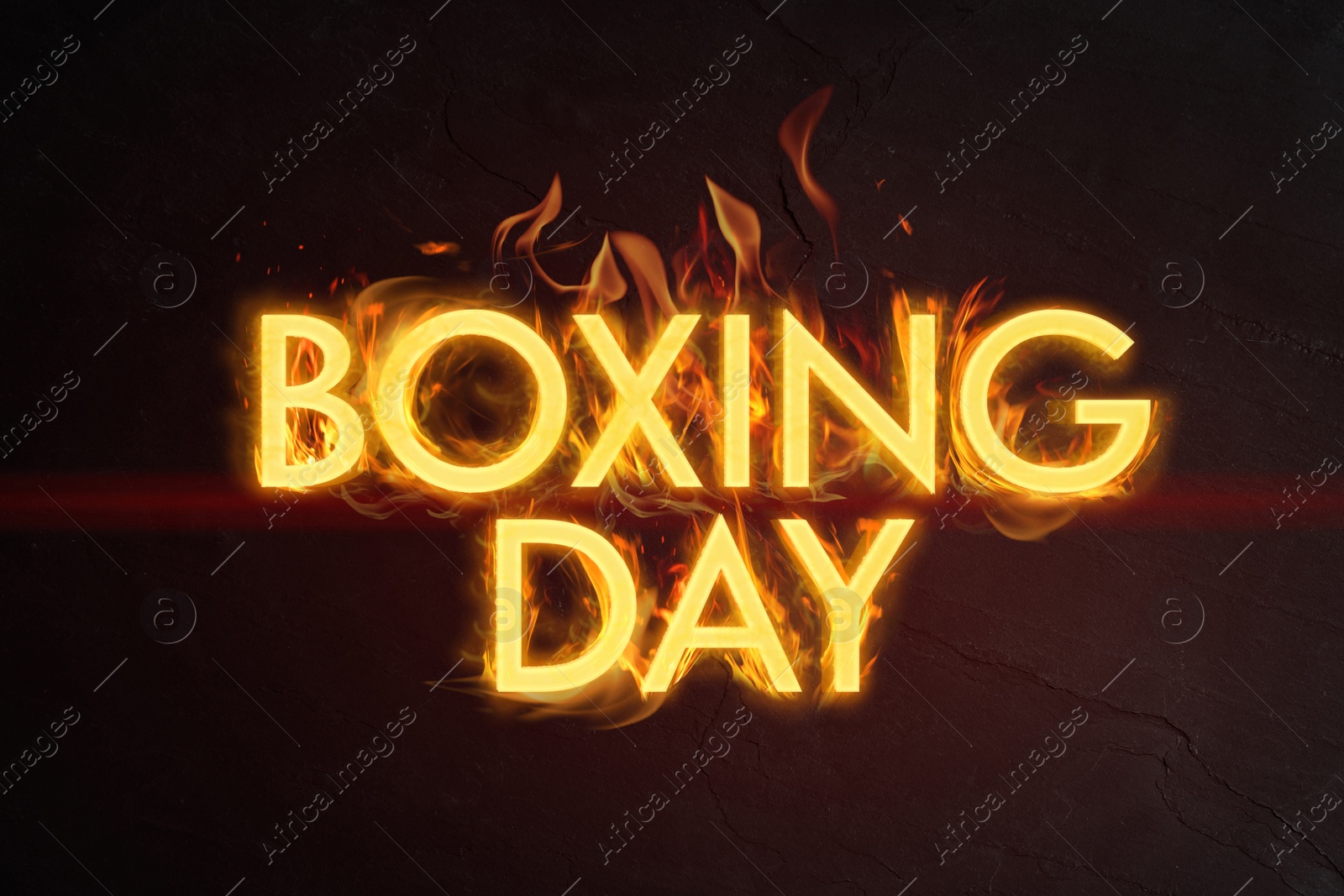 Image of Flaming text Boxing Day on dark background