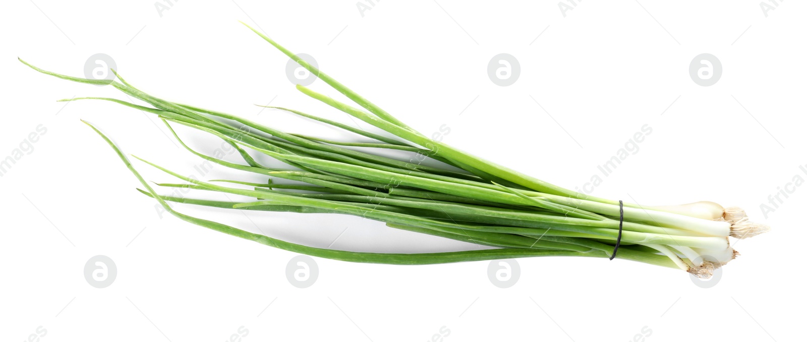 Photo of Bunch of fresh green onions on white background