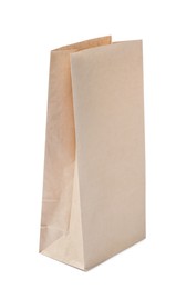 Open kraft paper bag isolated on white