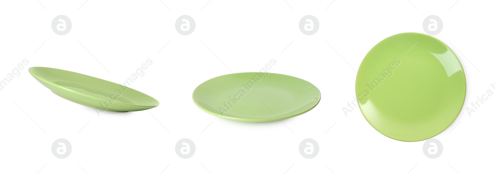 Image of Empty ceramic plate isolated on white, set with different views