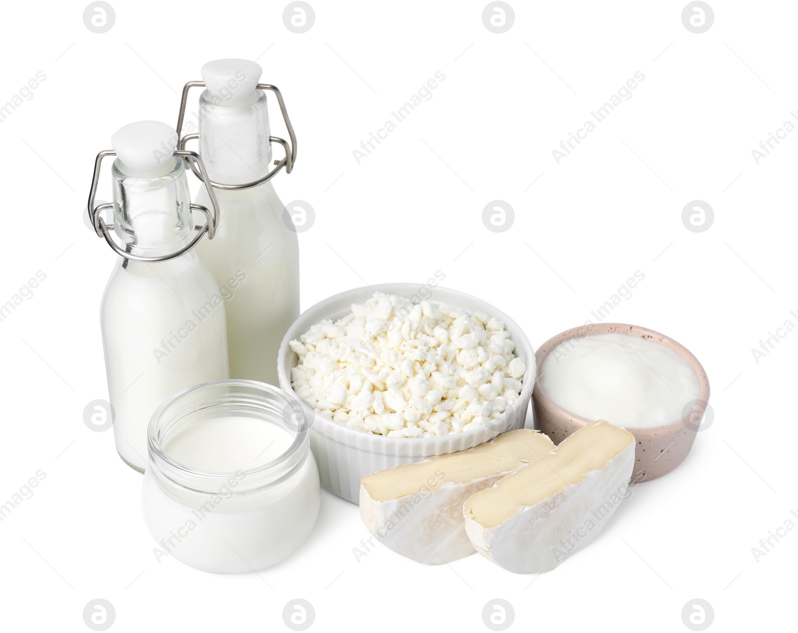 Photo of Different fresh dairy products isolated on white