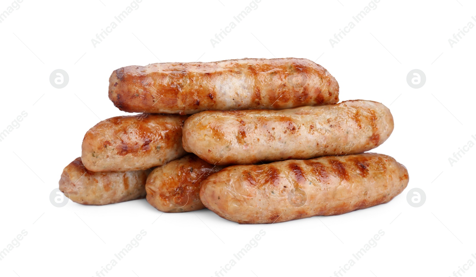 Photo of Tasty fresh grilled sausages isolated on white