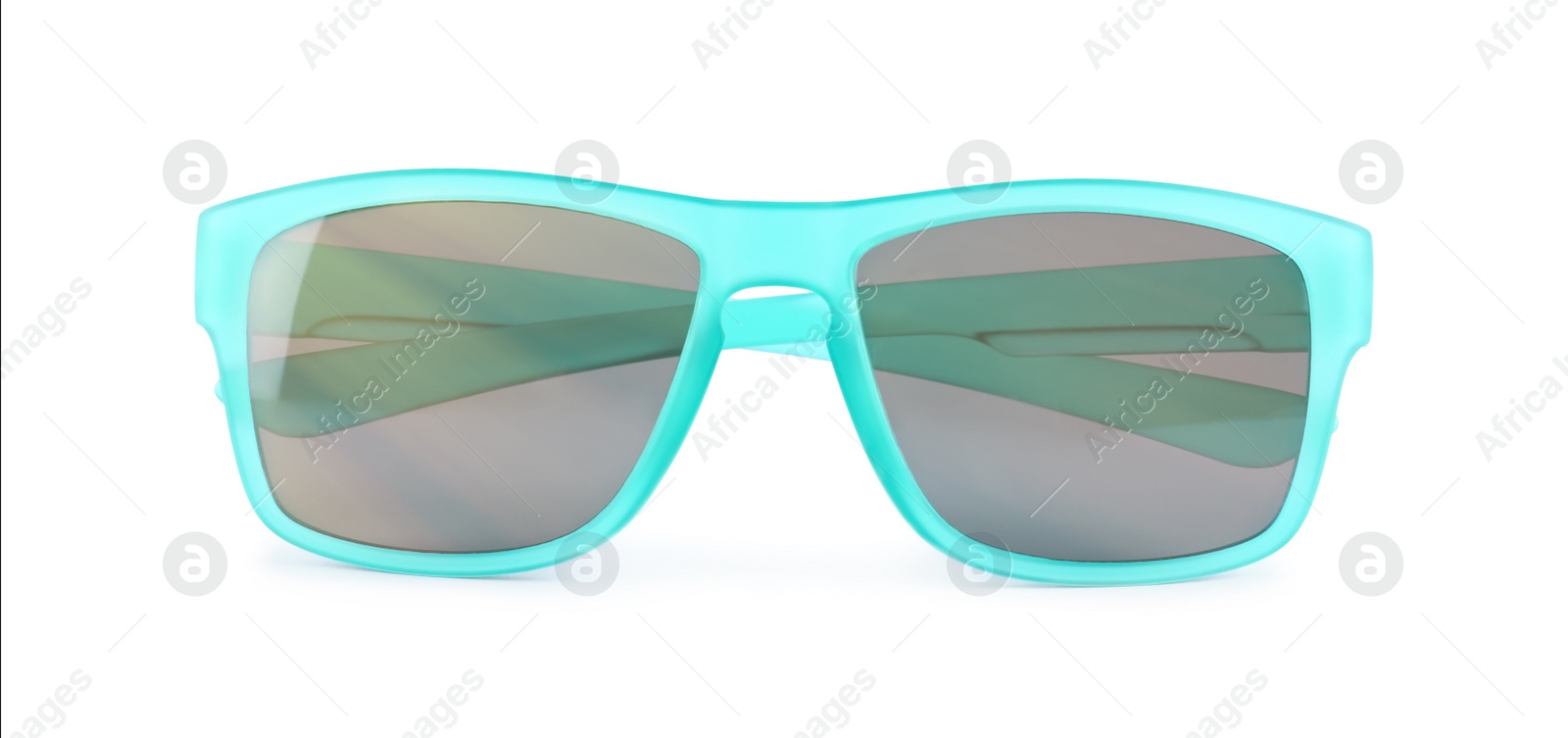 Photo of Stylish sunglasses on white background. Summer accessory