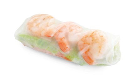 Tasty spring roll with shrimps isolated on white