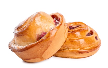 Photo of Fresh delicious sweet pastry on white background