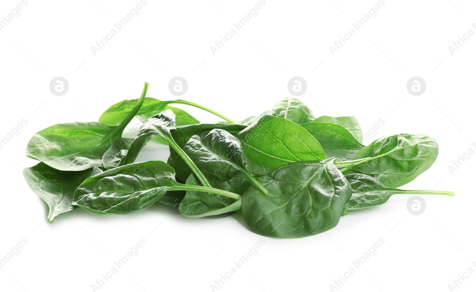 Photo of Heap of fresh green healthy baby spinach leaves isolated on white