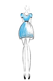 Illustration of Fashion sketch. Model wearing stylish dress on white background, illustration